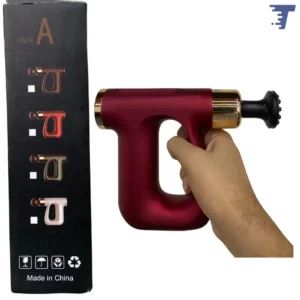 Three in One body massage gun product box with color details